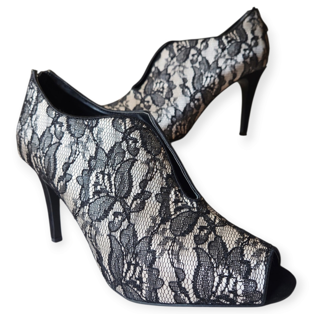 Cato Sexy Black Lace Stiletto Peeptoe booties Size 11W